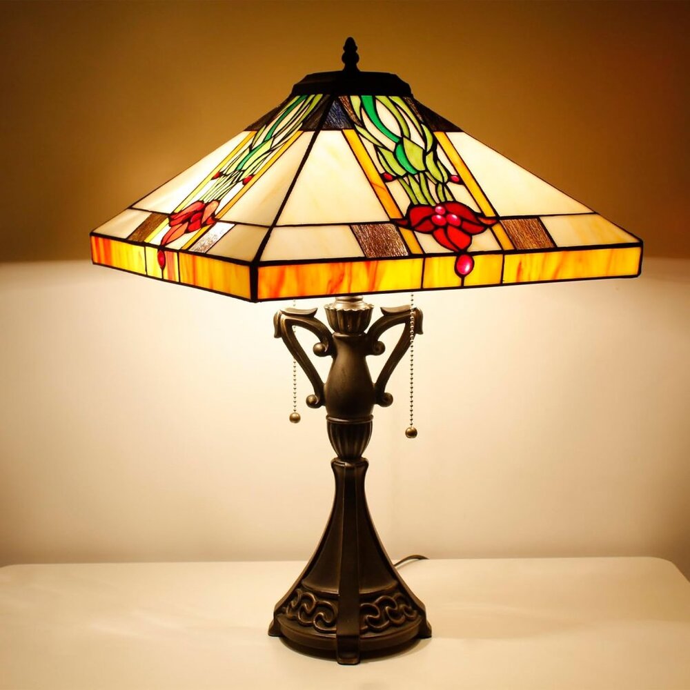 NEW! Tiffany Style Table Lamp Handmade Stained Glass Tulip Flower Mission Style